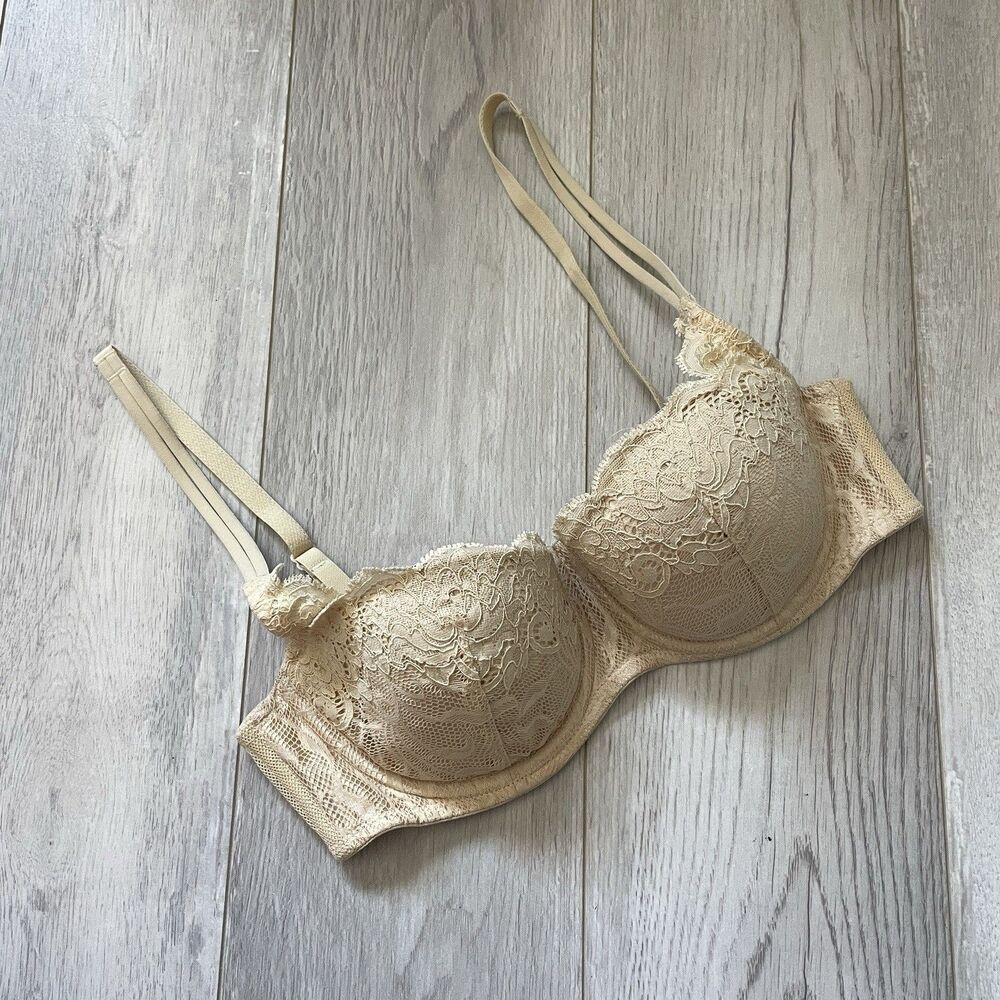 Victoria's Secret Bra lace padded push up underwire womens Yellow size 32B girly